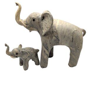 Set of 2 Vintage 1970s Crushed Oyster Shell Elephants Folk Art Collectibles VGC